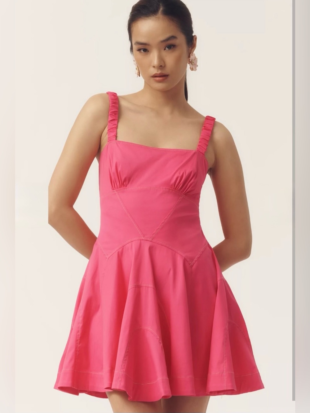 NWT Anthropologie Pink Fit & Flare Mini Dress Ruffle Straps L